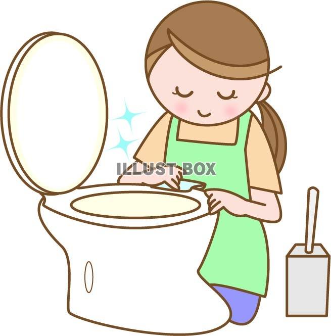 トイレ掃除をする女性