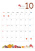 2019年10月カレンダー（Ａ４縦）　令和元年秋イラスト白バックきのこ紅葉果物モ