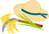稲刈り５（麦わら帽子、鎌、秋、米、稲穂、豊作）