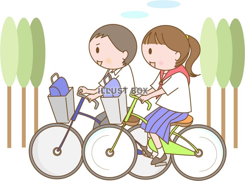 自転車通学をする学生男女