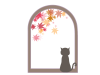 窓から紅葉を見る猫のイラスト