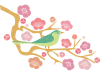 和風梅花と鳥鶯の動物イラスト【1月2月3月頃の植物・透過PNG】