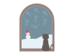 窓から雪景色を見る猫のイラスト