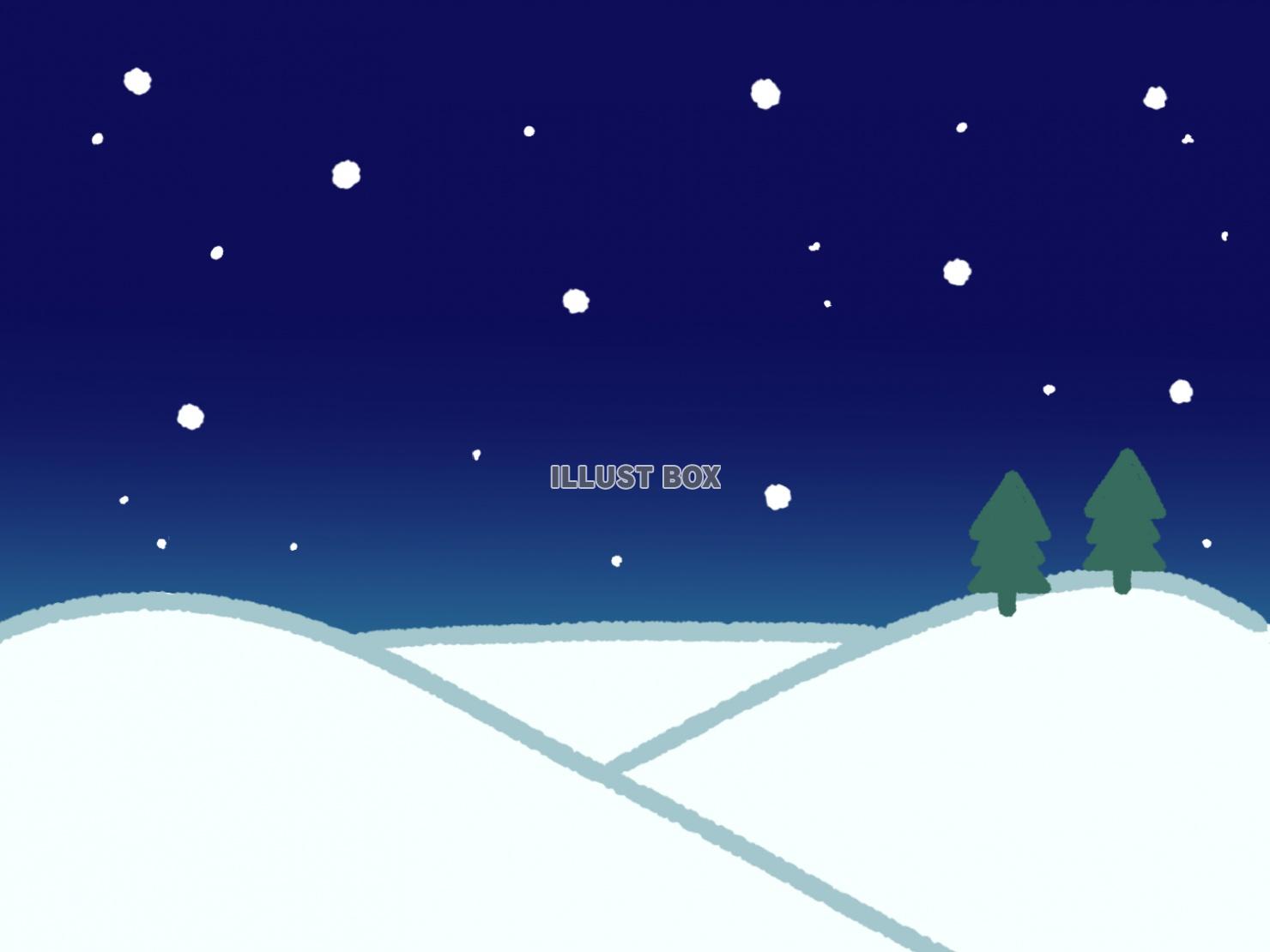 手描き風　雪が積もる夜の風景