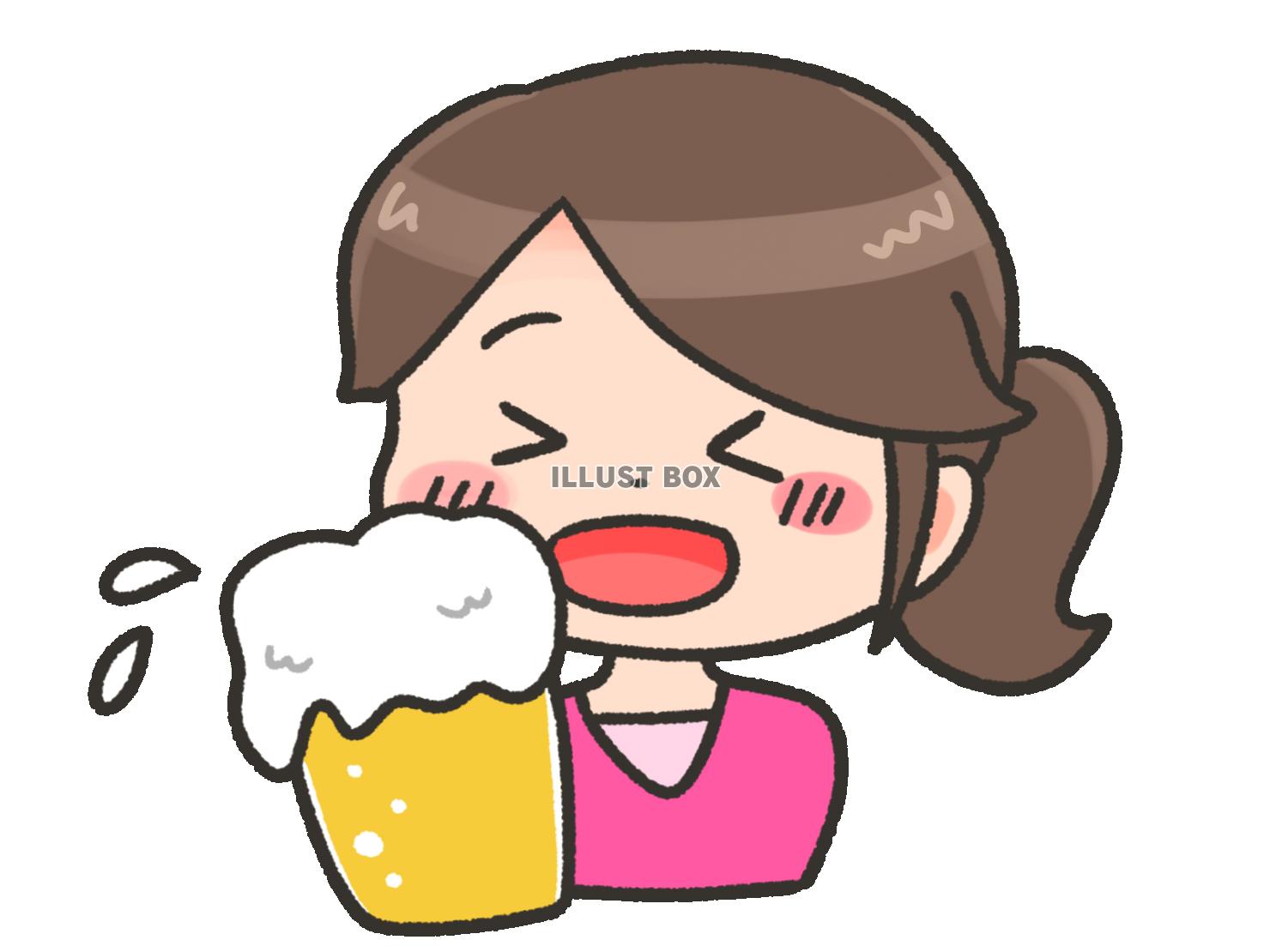 ビールで乾杯する普段着の女性