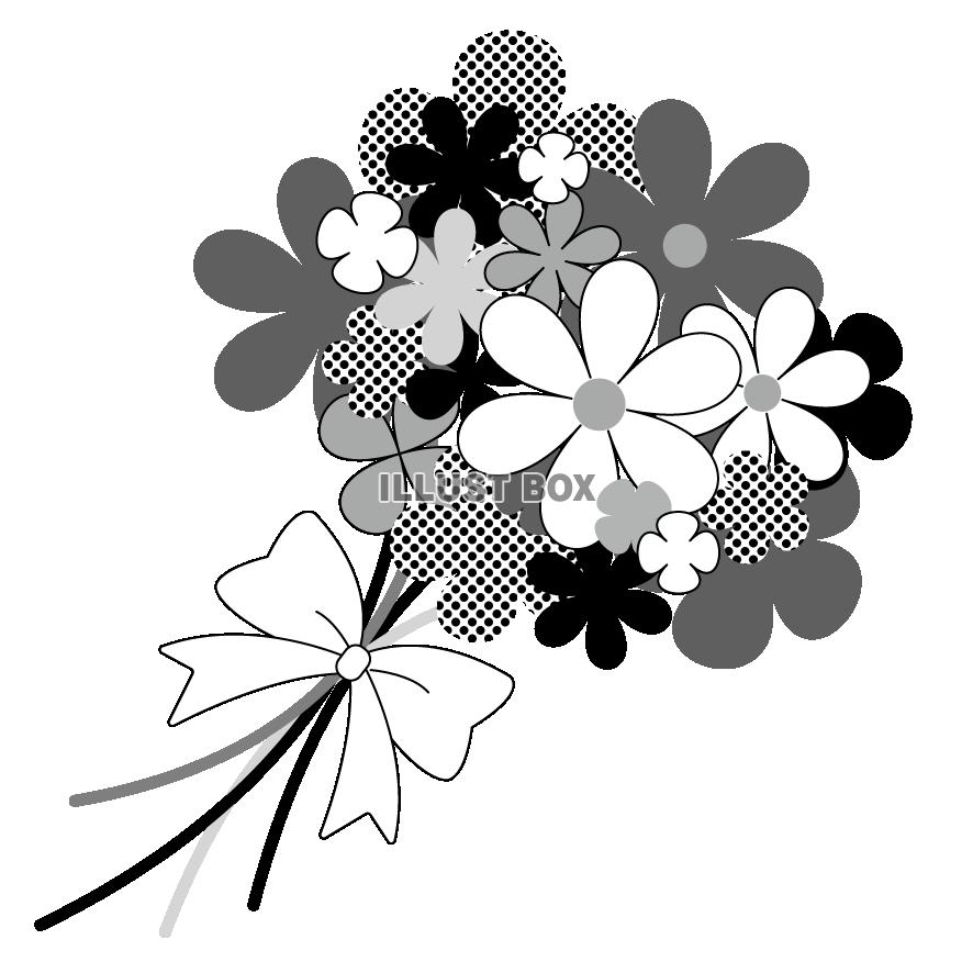 花束のイラスト（白黒）