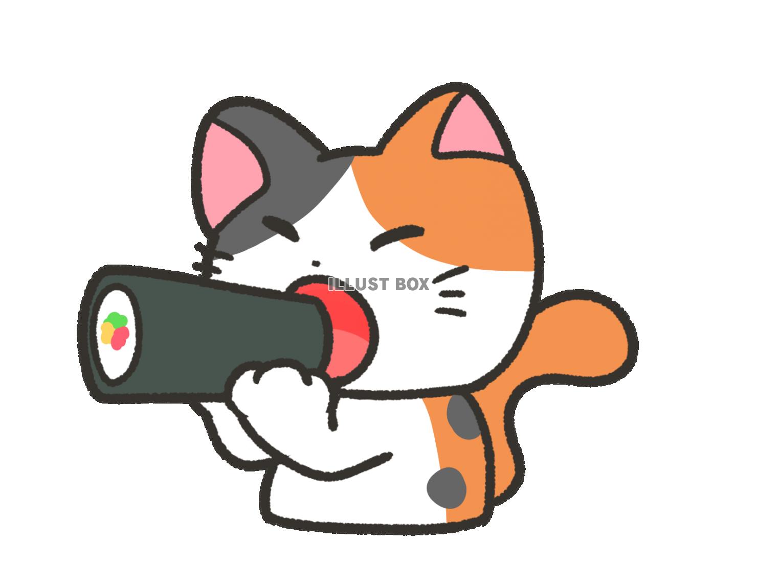 恵方巻を食べるミケ猫