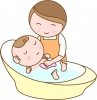 沐浴をする赤ちゃんとママ