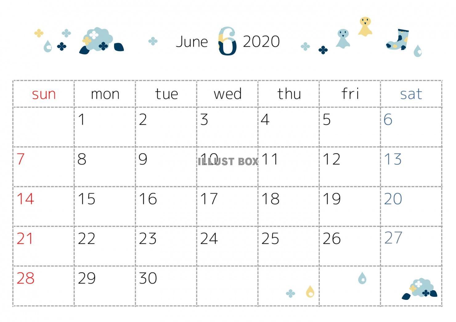 2020年6月カレンダー　季節のイラスト