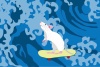 スケートボードをするネズミのイラスト年賀状素材