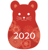 2020年・年賀状・お花模様のダルマ風のねずみ