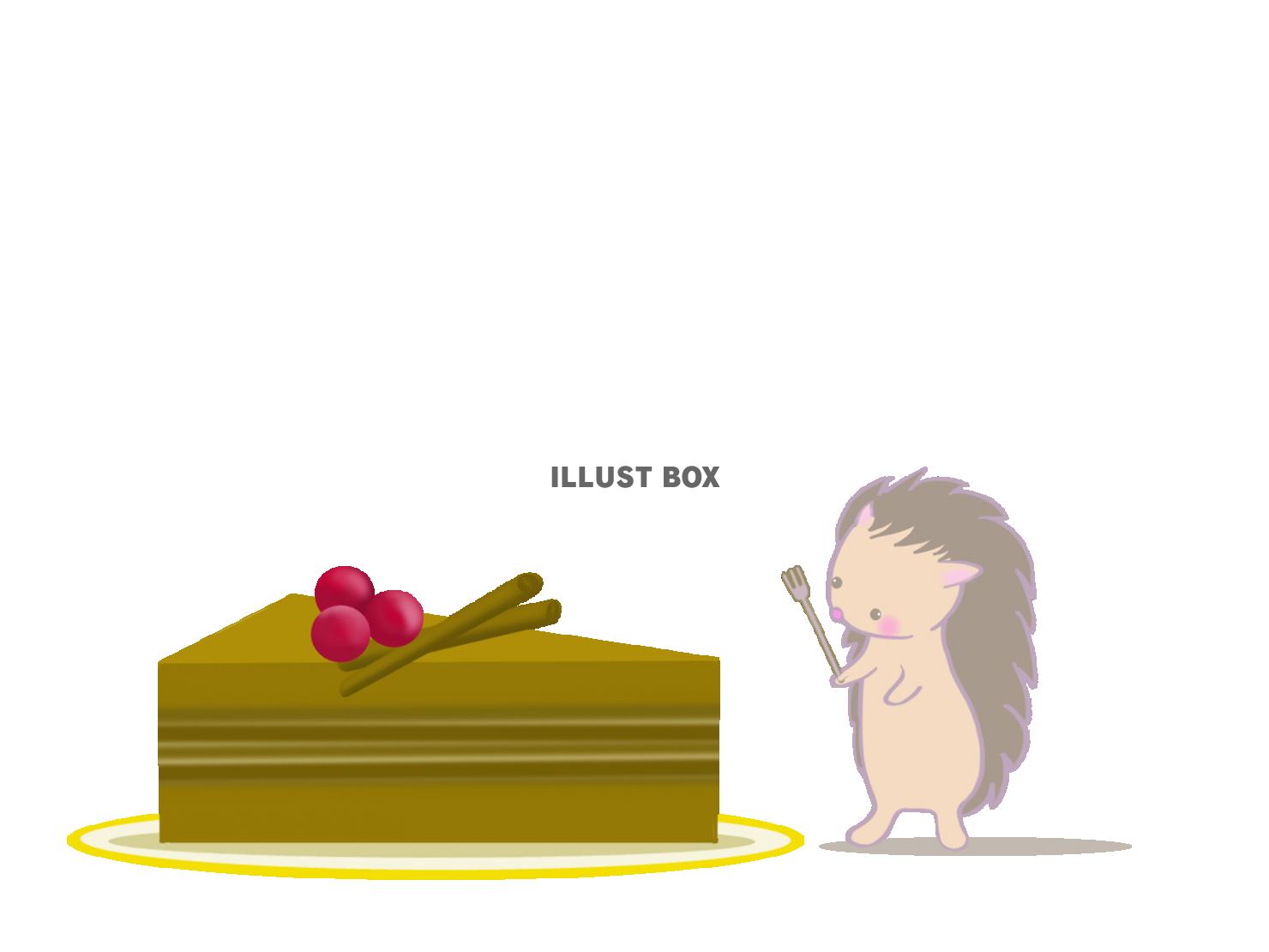 ケーキとハリネズミのイラスト