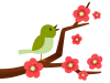 梅の枝と鶯（左）