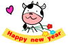 お花を持った牛のHappy new year年賀状