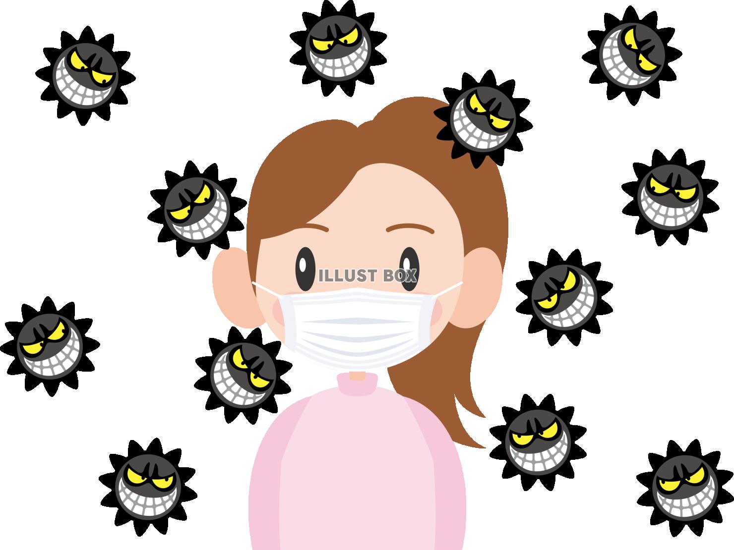 ウイルス　マスクで感染予防する女の子