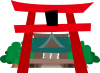 シンプルな切り絵風　鳥居と神社