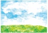 草原と青空イメージ 水彩背景画