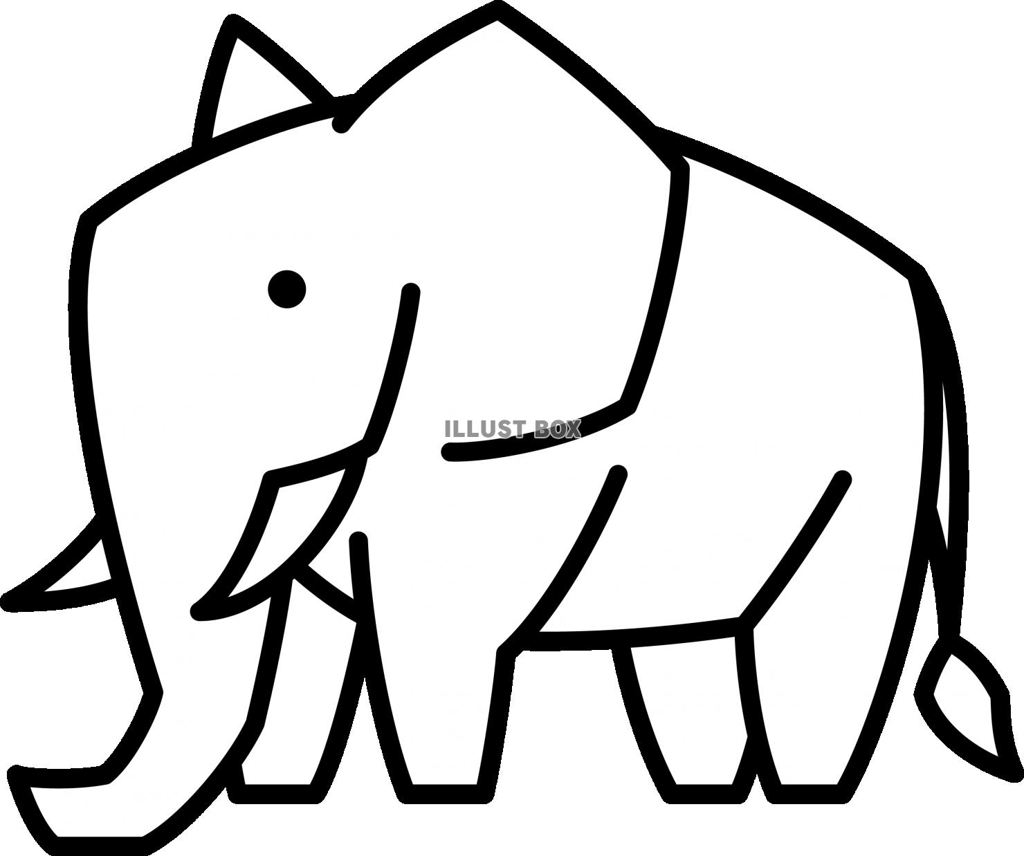 シンプルな線画の動物　ゾウ　ぬり絵
