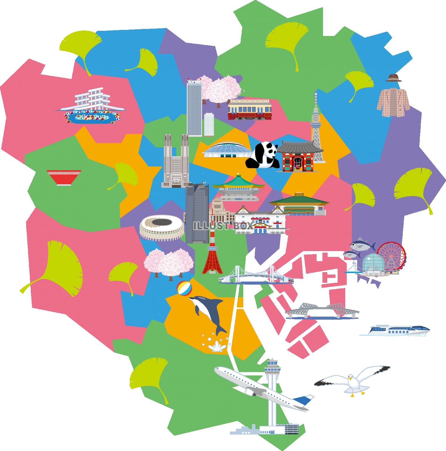 東京23区　イラストマップ　観光地図