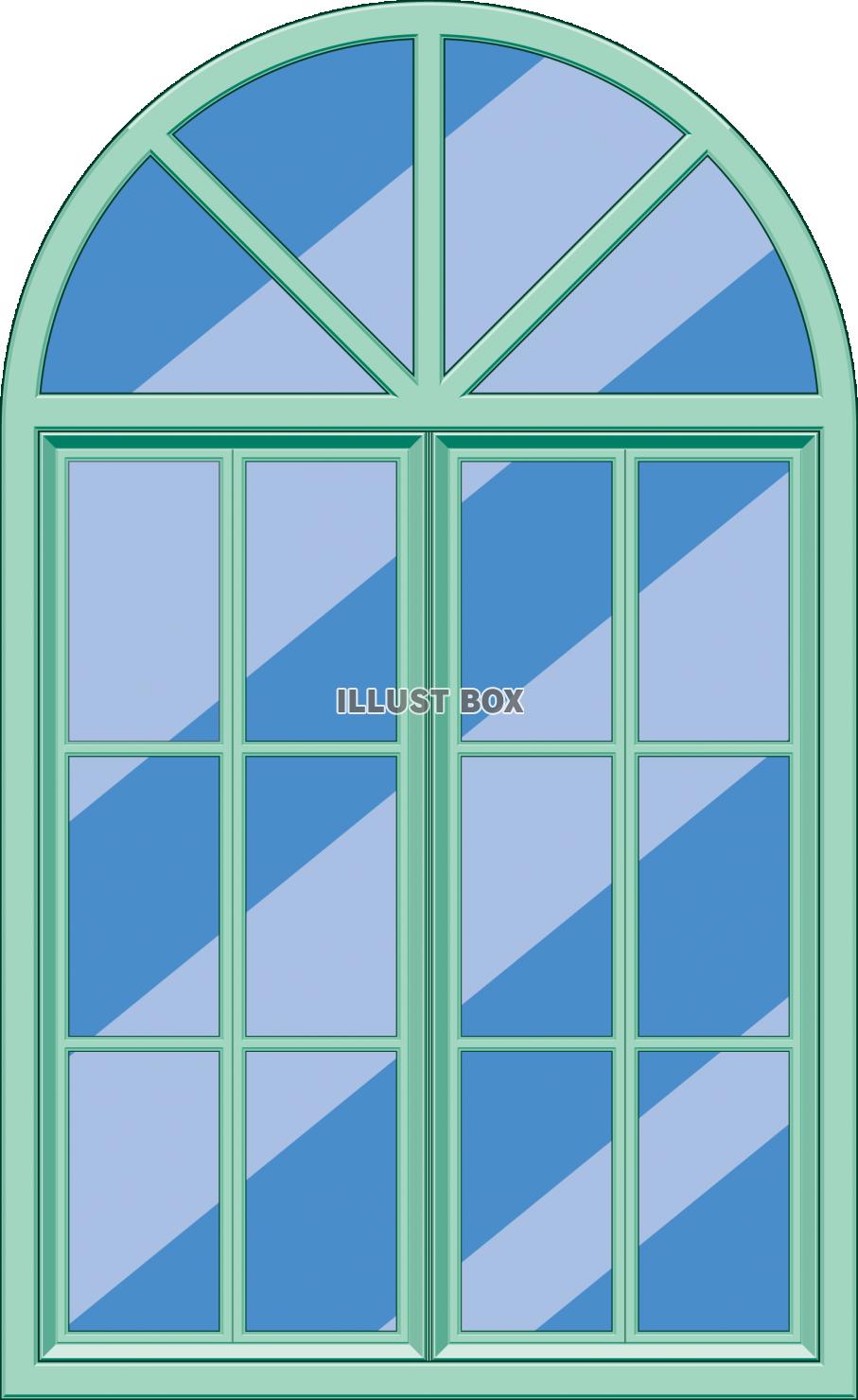 アーチ型　洋風な木枠のガラス窓のフレーム