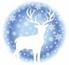 クリスマスのシンボル　丸い雪の背景とトナカイのシルエット) キーワード