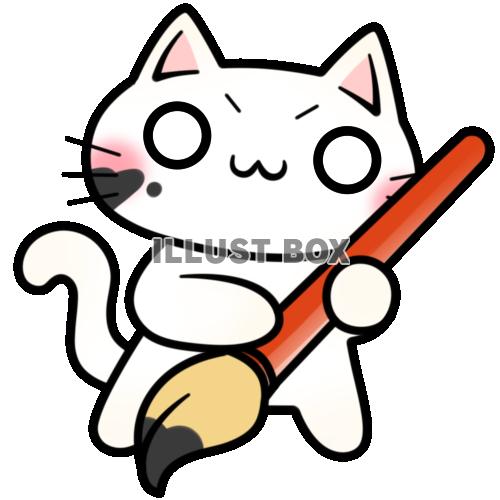 墨がついた筆を持つ白猫ちゃん１