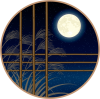 丸い飾り窓　月とススキ　秋・月見イメージ