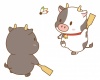 羽子板をする牛さん(丑、うし、正月、干支、年賀状、遊び、ビーフ)