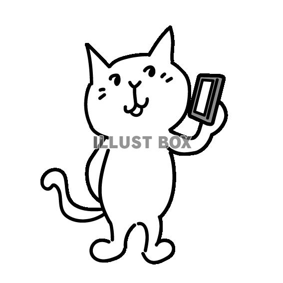 スマホで電話する猫のシンプルかわいいイラスト