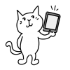 タプレットを見せる猫のシンプルかわいいイラスト