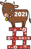 2021年　牛の年賀状用イラスト１