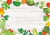 ベジタブル★野菜がいっぱいの背景フレーム★白い木の背景