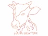 年賀状2021年丑年テンプレート乳牛赤ウシ刺繍ライン線画干支1月冬お正月イラスト
