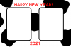 ホルスタイン牛模様　写真枠の年賀状（２０２１・枠黒）