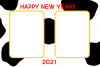 ホルスタイン牛模様　写真枠の年賀状（２０２１・枠黄色）