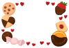 バレンタイン　ハートと色々なお菓子　フレーム素材　はがき横