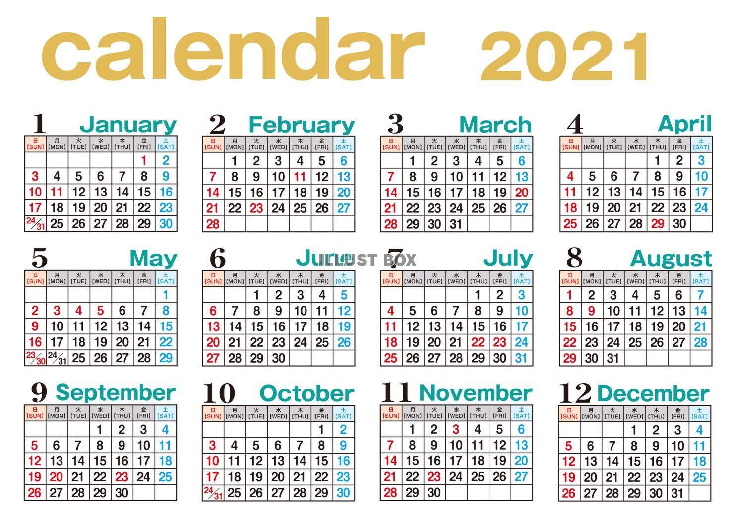 2021年　カレンダー　10