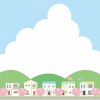正方形フレーム桜と住宅
