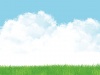 水彩風の雲と草の背景素材