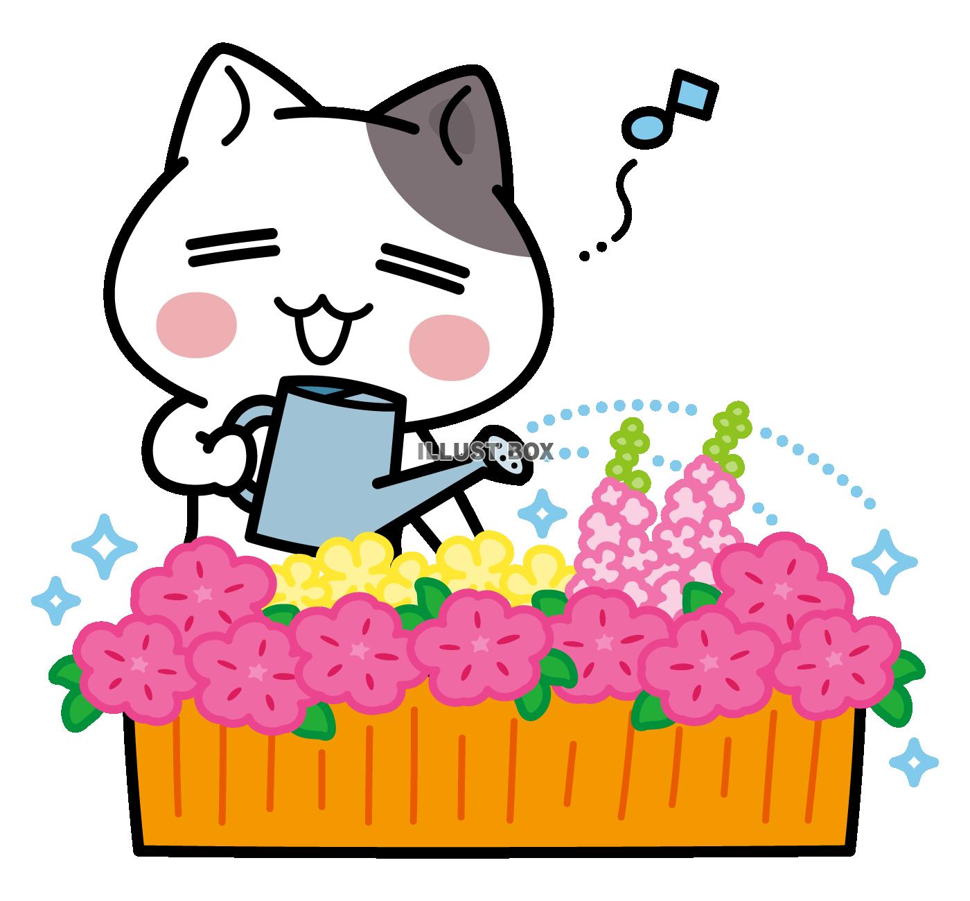 お花に水やり！＜ぶち猫　にゃんこ＞