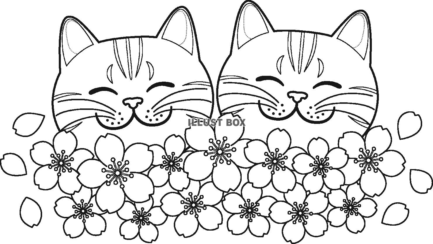 満開の桜と２匹の猫さんの塗り絵