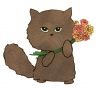 花束を持った茶色い猫