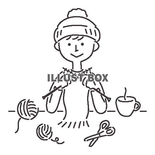編み物をする男の子のイラスト