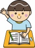 男の子10_07（机で勉強をする男の子・学校・授業・学習・挙手）