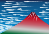 １背景（浮世絵風・赤富士、たなびく雲）