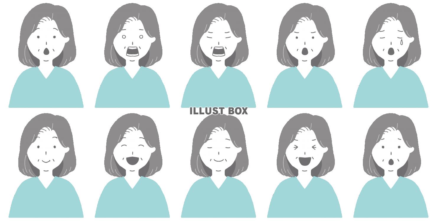 中年・高齢期女性の表情セット(zipファイル: pdf,jp...