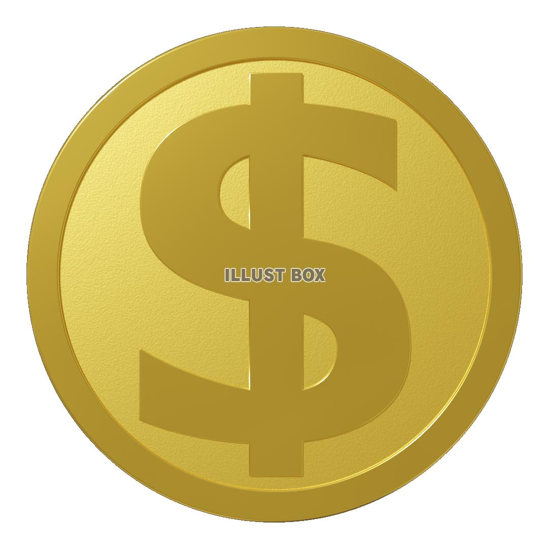 金色のコイン ＄ 正面 (透過PNG)