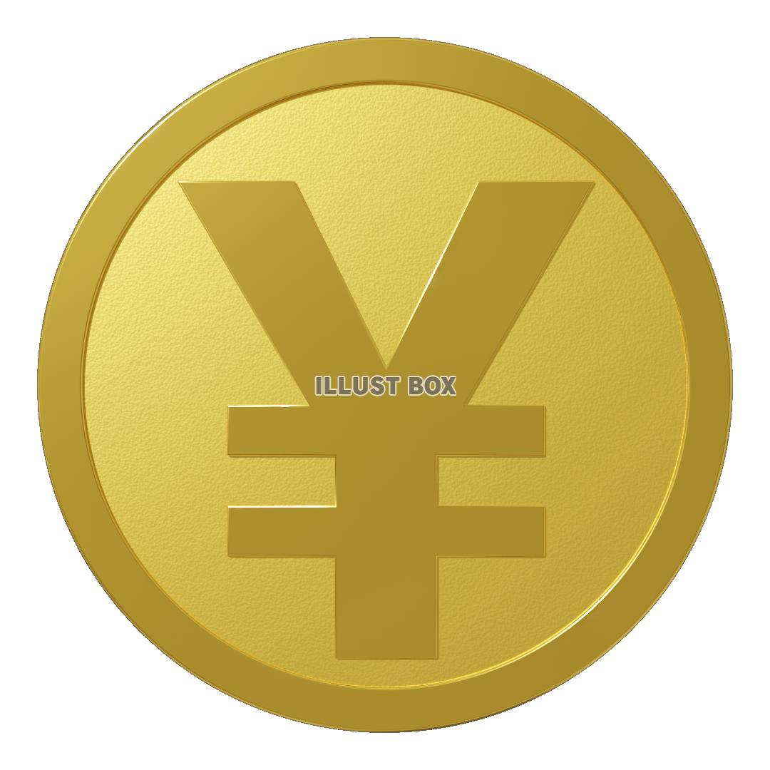 金色のコイン ￥ 正面 (透過PNG)