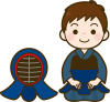 剣道　道着で正座をする男の子