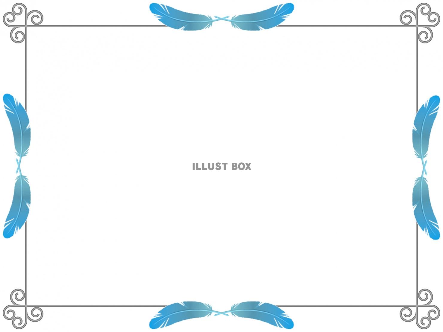 青い鳥の羽根フレームシンプル飾り枠背景イラスト　